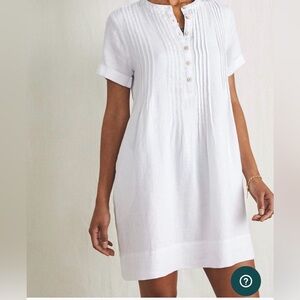 Faherty Gamina 100% Linen Dress XS White Short Sleeve Pintuck Button